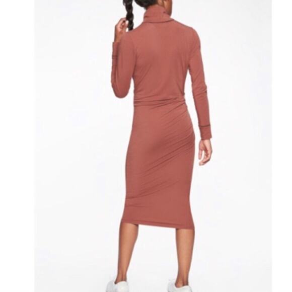 NWT Athleta Industry Turtleneck Stretch Dress Havana Brown Size M Long Sleeves - Picture 9 of 10